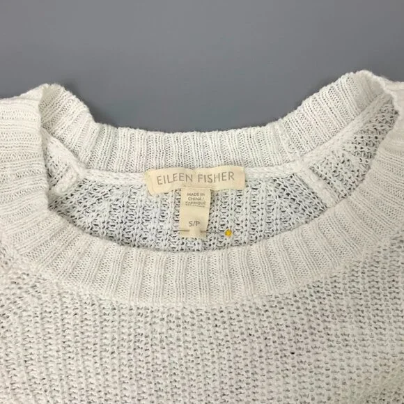 Eileen Fisher White Crew Neck Tunic Sweater Organic Linen Blend Long Sleeve Sz S - Picture 13 of 16